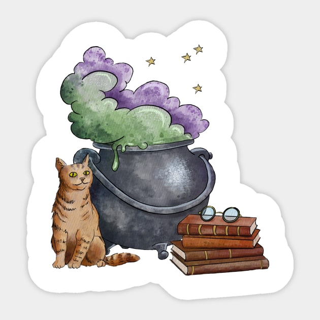 Cauldron cat Sticker by Silly Billy Doodles